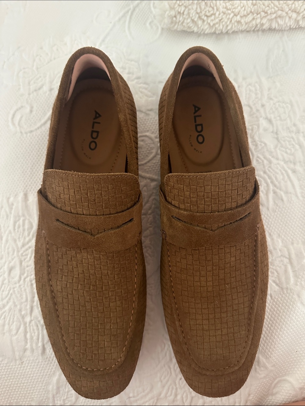 ALDO Men's Brown Woven Suede Penny Loafers